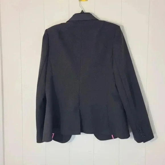 Banana Republic Faux Leather Trim Blazer Gray Stretch Office Size 14 - Picture 6 of 9